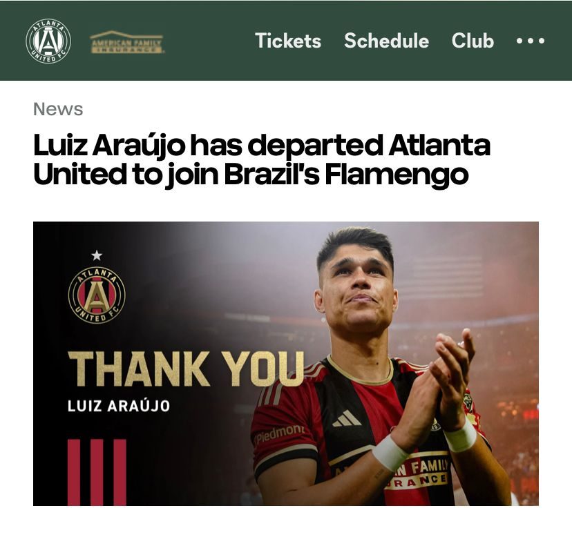 Atlanta se despede oficialmente de Luiz Araújo, novo atacante do