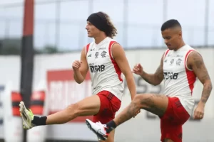 David Luiz e Allan em treino do Flamengo no Ninho do Urubu (Foto: Gilvan de Souza /Flamengo)