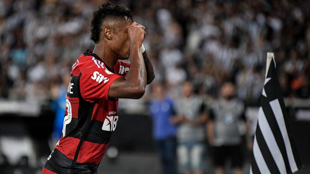 Bruno Henrique, do Flamengo, comemora gol contra o Botafogo - Foto: Thiago Ribeiro/AGIF