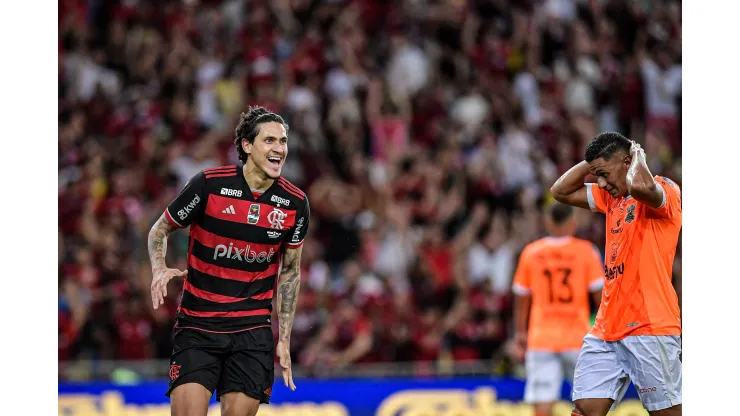 Pedro comemora gol no Maracanã sobre o Nova Iguaçu, na Final do Carioca. Foto: Thiago Ribeiro/AGIF